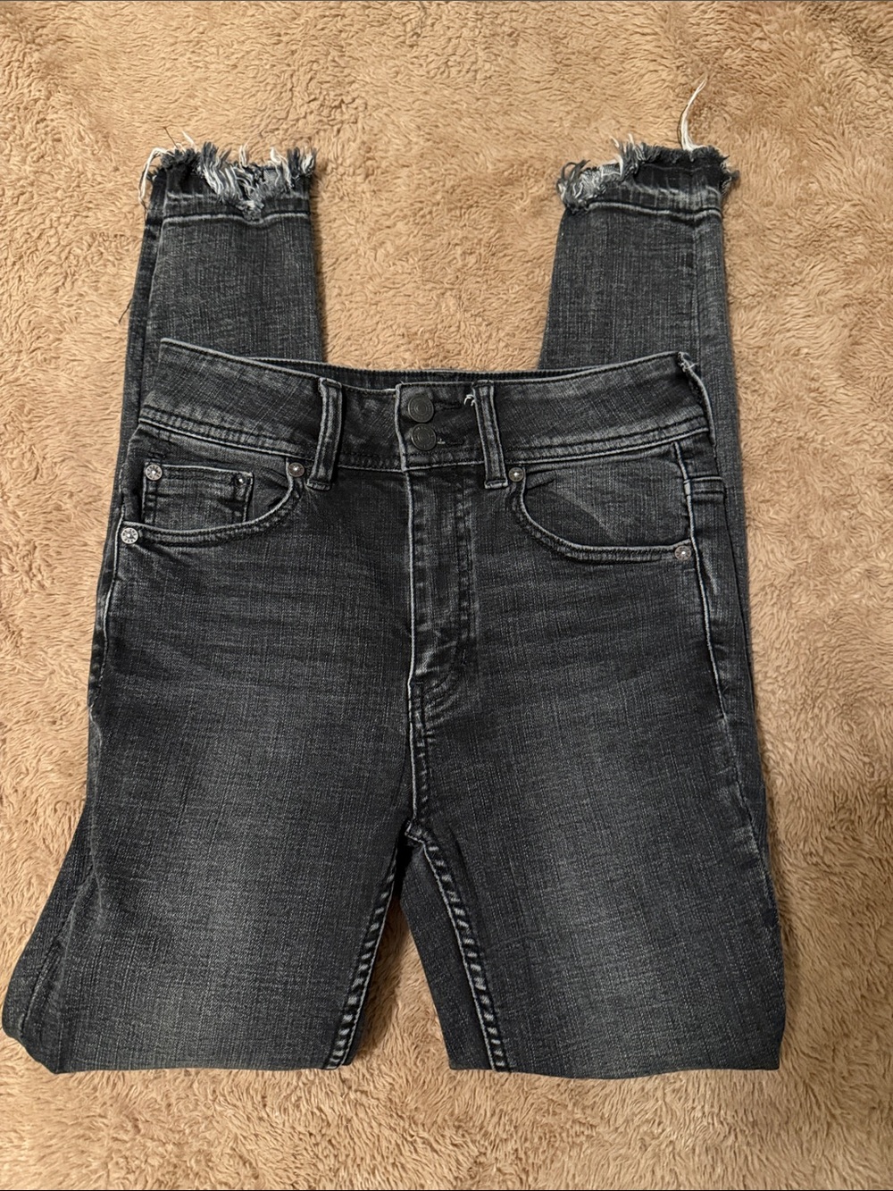 Free People Washed Black Frayed Hem Skinny Jeans